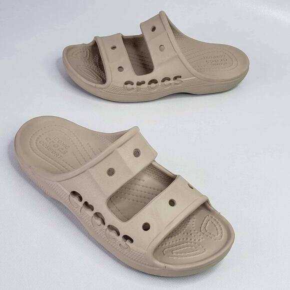 Crocs Baya Platform Sandals Women's Size 7 Beige Slip On Comfort Slides - Picture 1 of 9